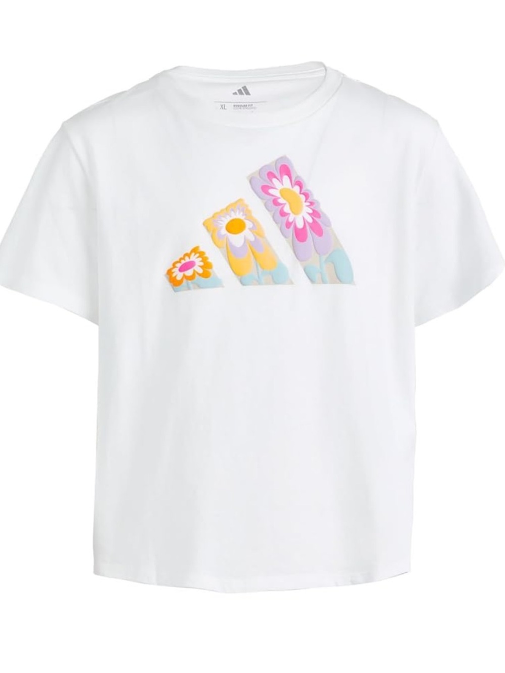 100% Cotton adidas White Tee with Colorful Flower Graphic